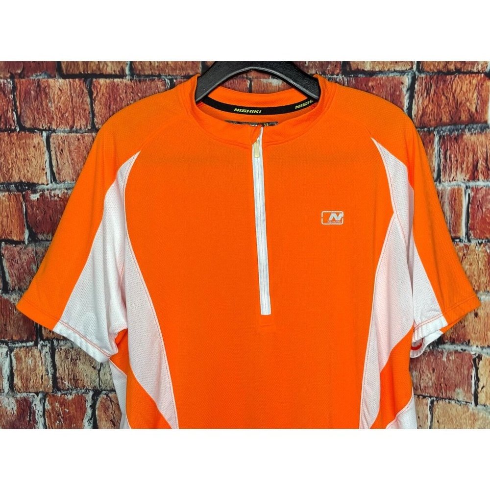 Nishiki Men's 1/4 Zip Orange White Breathable High Visibility XL Cycling Jersey